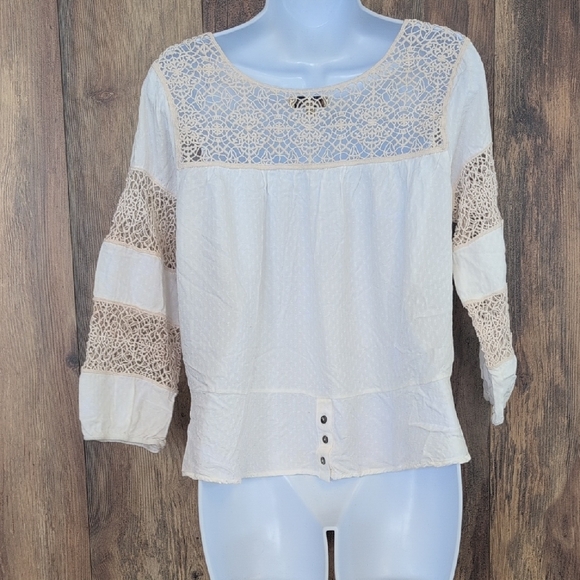 Democracy Ivory Lace Detail Flowy Blouse S -155JH - Picture 4 of 6